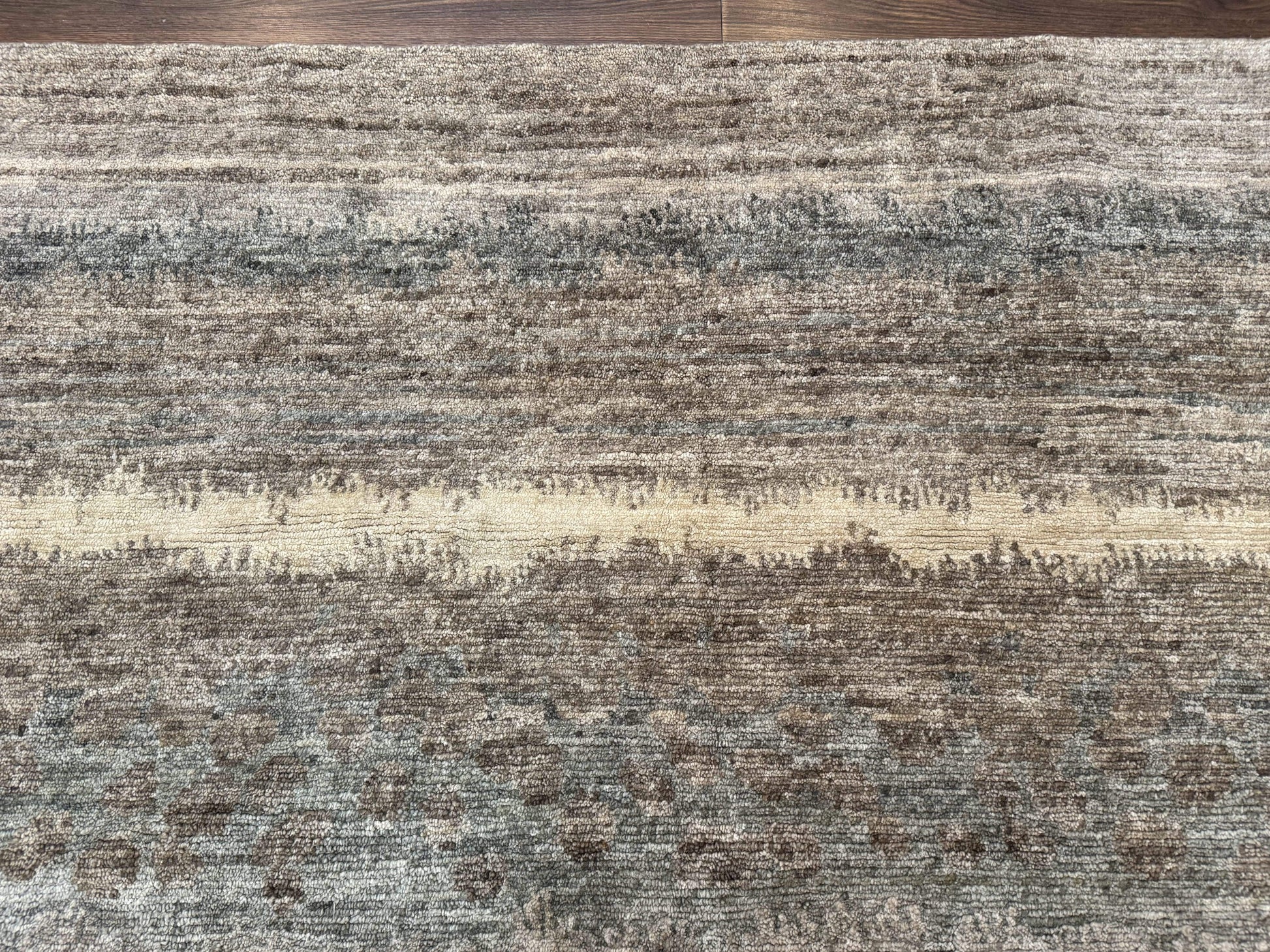 Modern Tibetan Wool Rug 8x10, Abstract, Contemporary, Handmade, Gray, Stripes - Nuvé