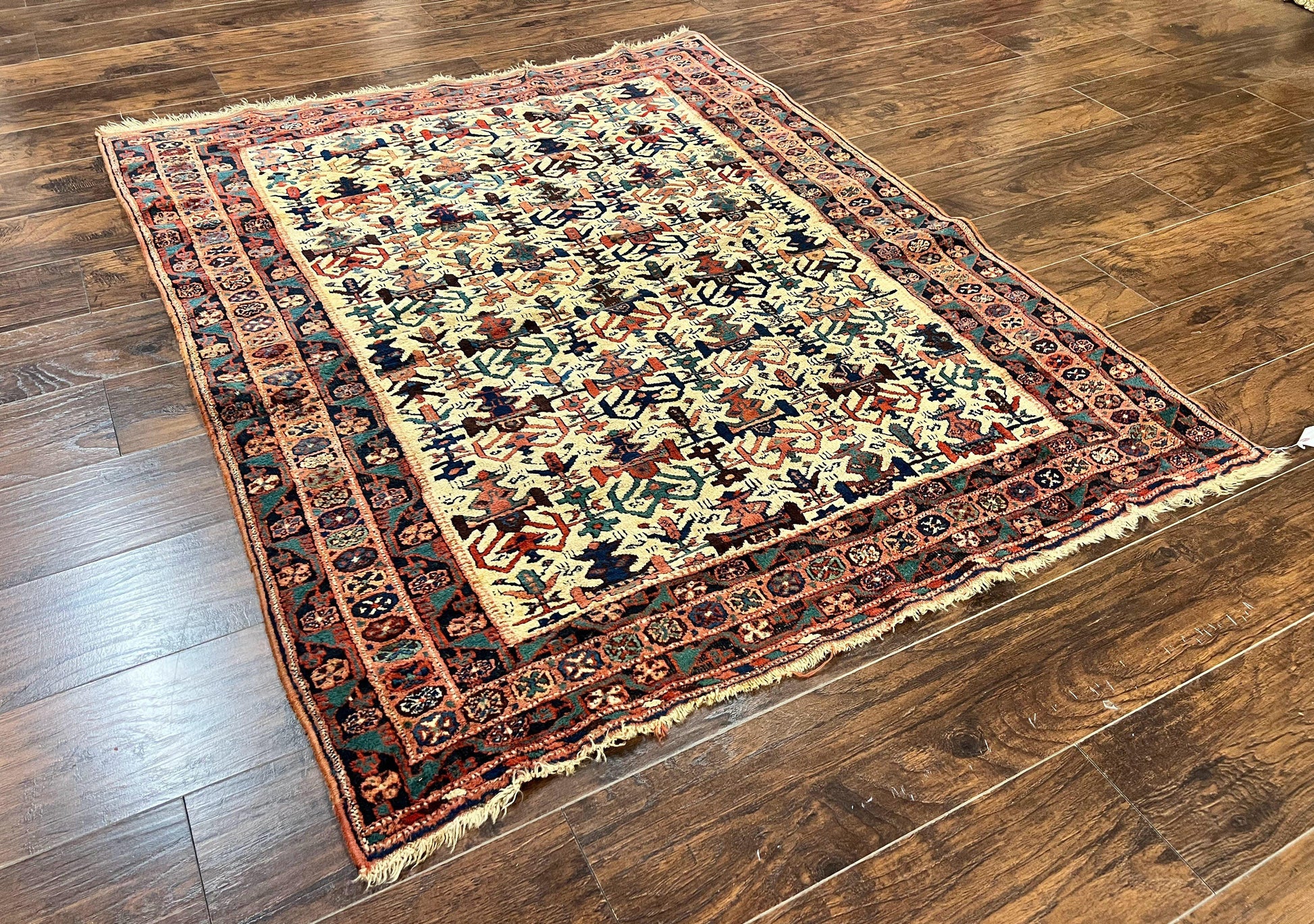Persian Afshar Rug 5x6, Allover Repeated Motif, Wool Tribal Carpet, Handmade Semi Antique Rug - Nuvé