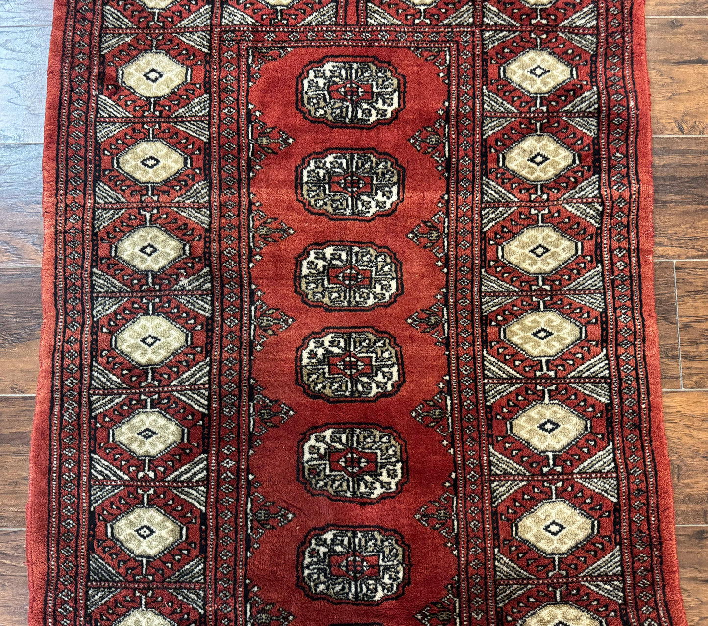 Red Pakistani Turkoman Rug 3x5, Bokhara Design, Vintage, Signed - Nuvé