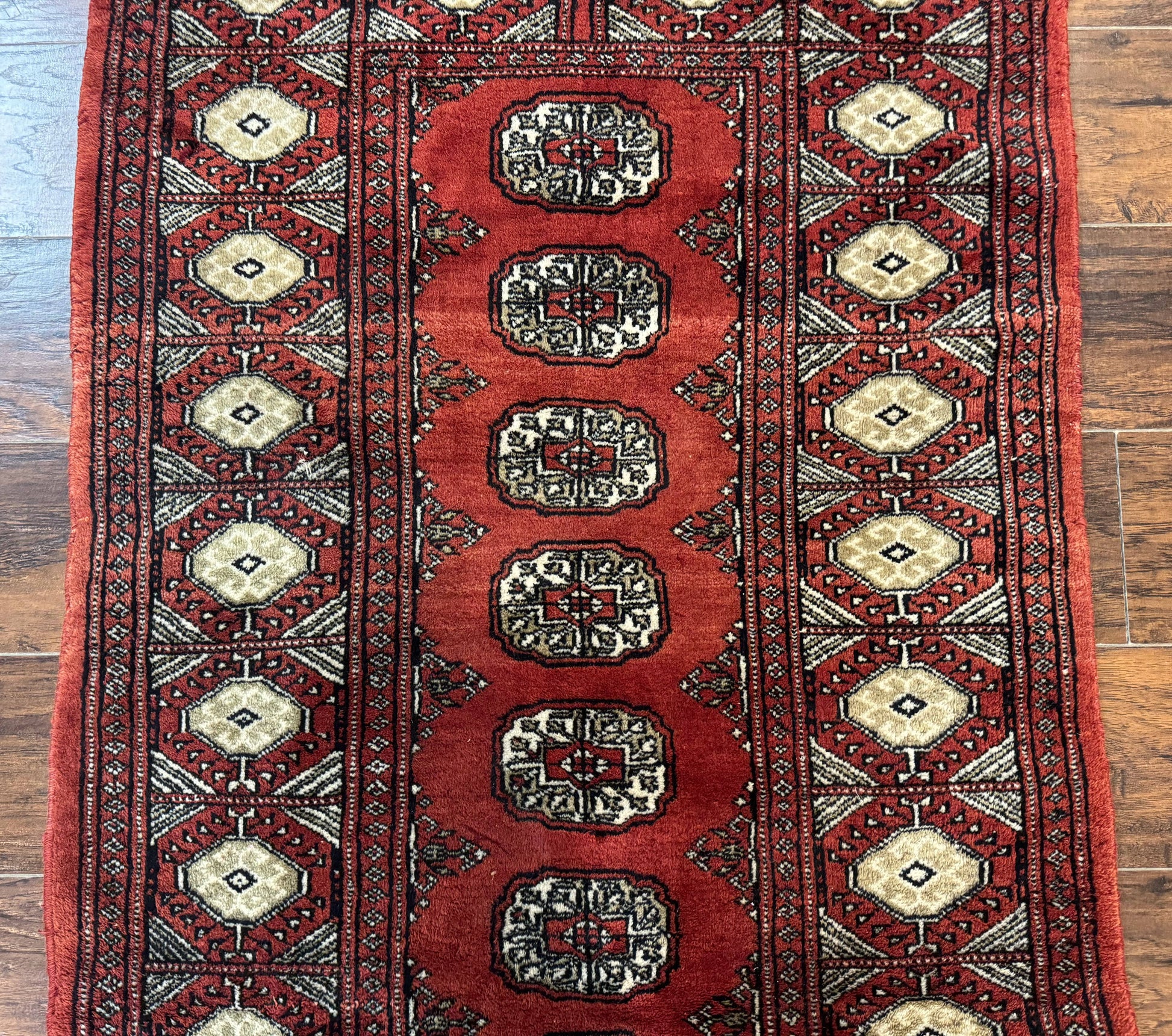 Red Pakistani Turkoman Rug 3x5, Bokhara Design, Vintage, Signed - Nuvé