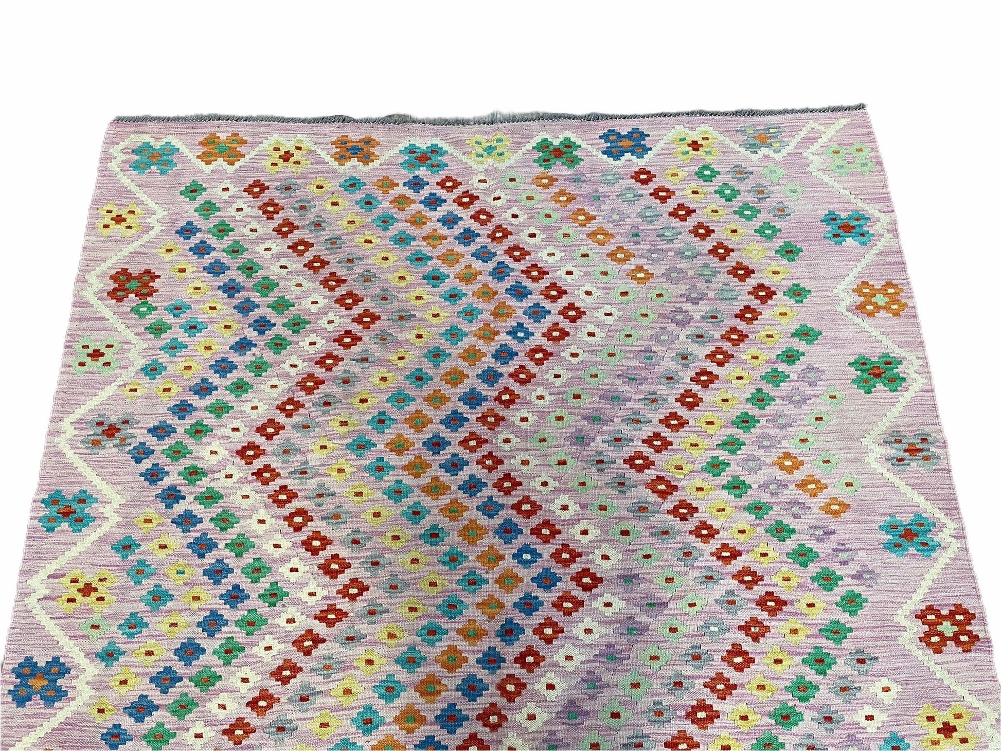 Pink Kilim Rug 6x8 Colorful Turkish Kilim Rug 6 x 8 Flat Weave Kilim Playful Kilim Multicolor Anatolian Chobi New Kilim - Nuvé
