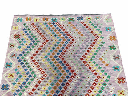 Pink Kilim Rug 6x8 Colorful Turkish Kilim Rug 6 x 8 Flat Weave Kilim Playful Kilim Multicolor Anatolian Chobi New Kilim - Nuvé