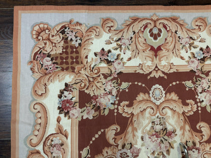 Vintage Needlepoint Rug 6x9, Aubusson Rug, Flatweave Wool Elegant Carpet, Medium Size, French European Design - Nuvé