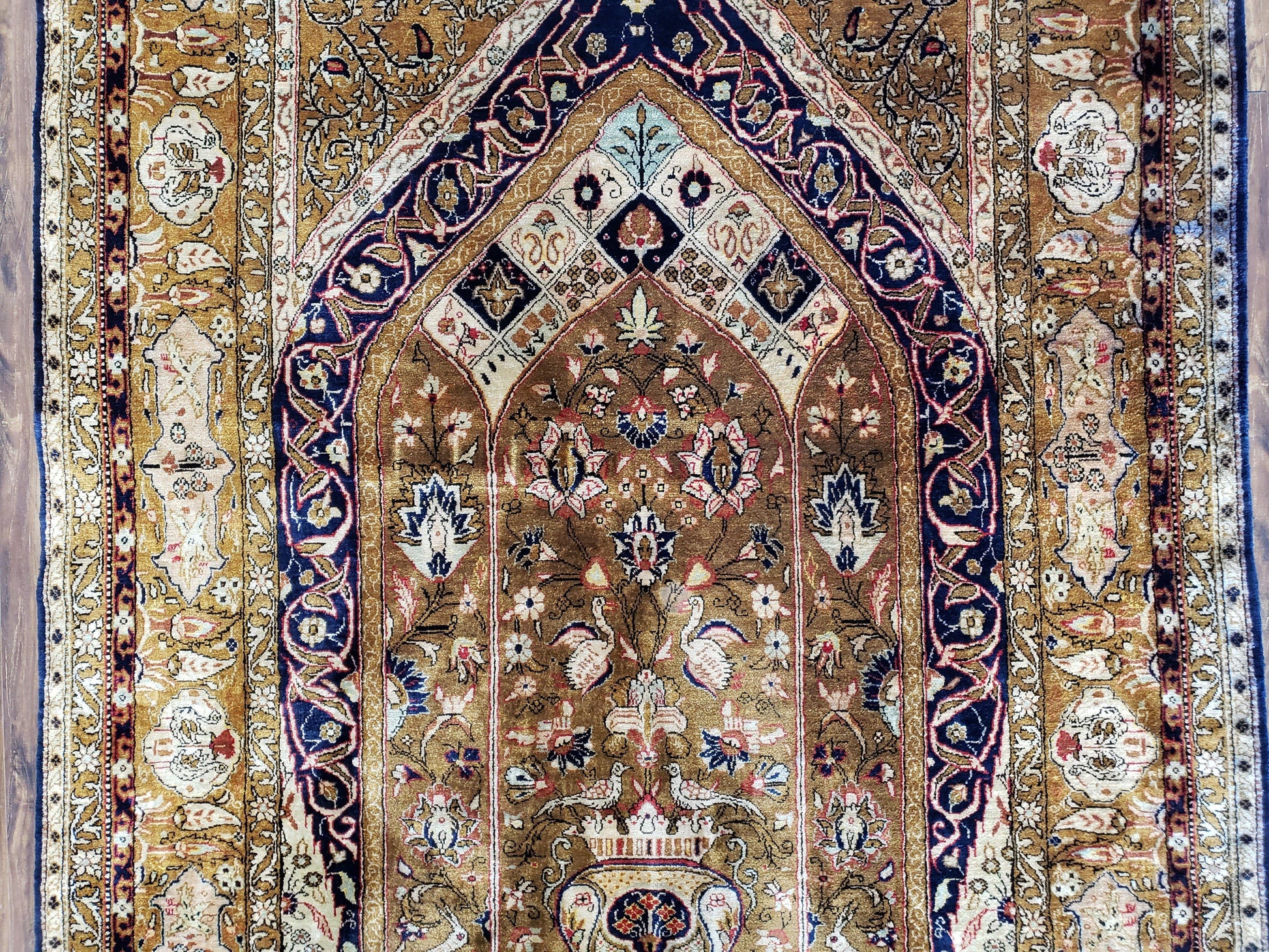Semi Antique Persian Qum Silk Prayer Rug, Silk, Hand-Knotted, 3'6" x 5' - Nuvé