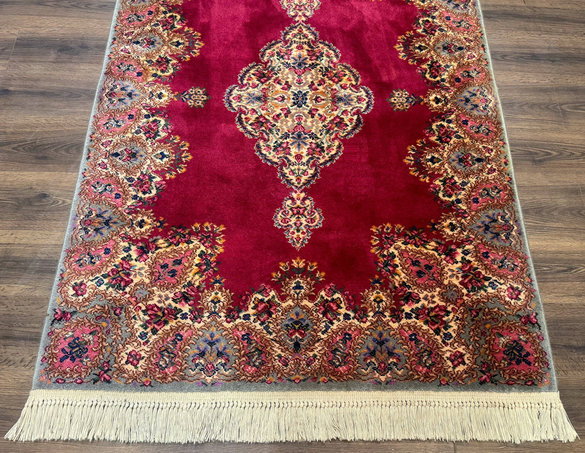 Karastan Rug 4x6 Red Medallion Kirman #762, Wool Vintage Original 700 Series - Nuvé