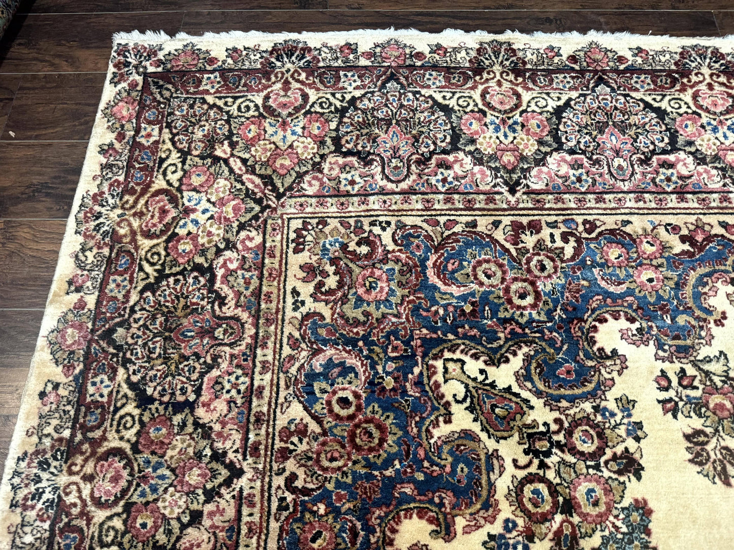 Persian Sarouk Rug 9x12, Ivory & Blue, Semi Open Field - Nuvé