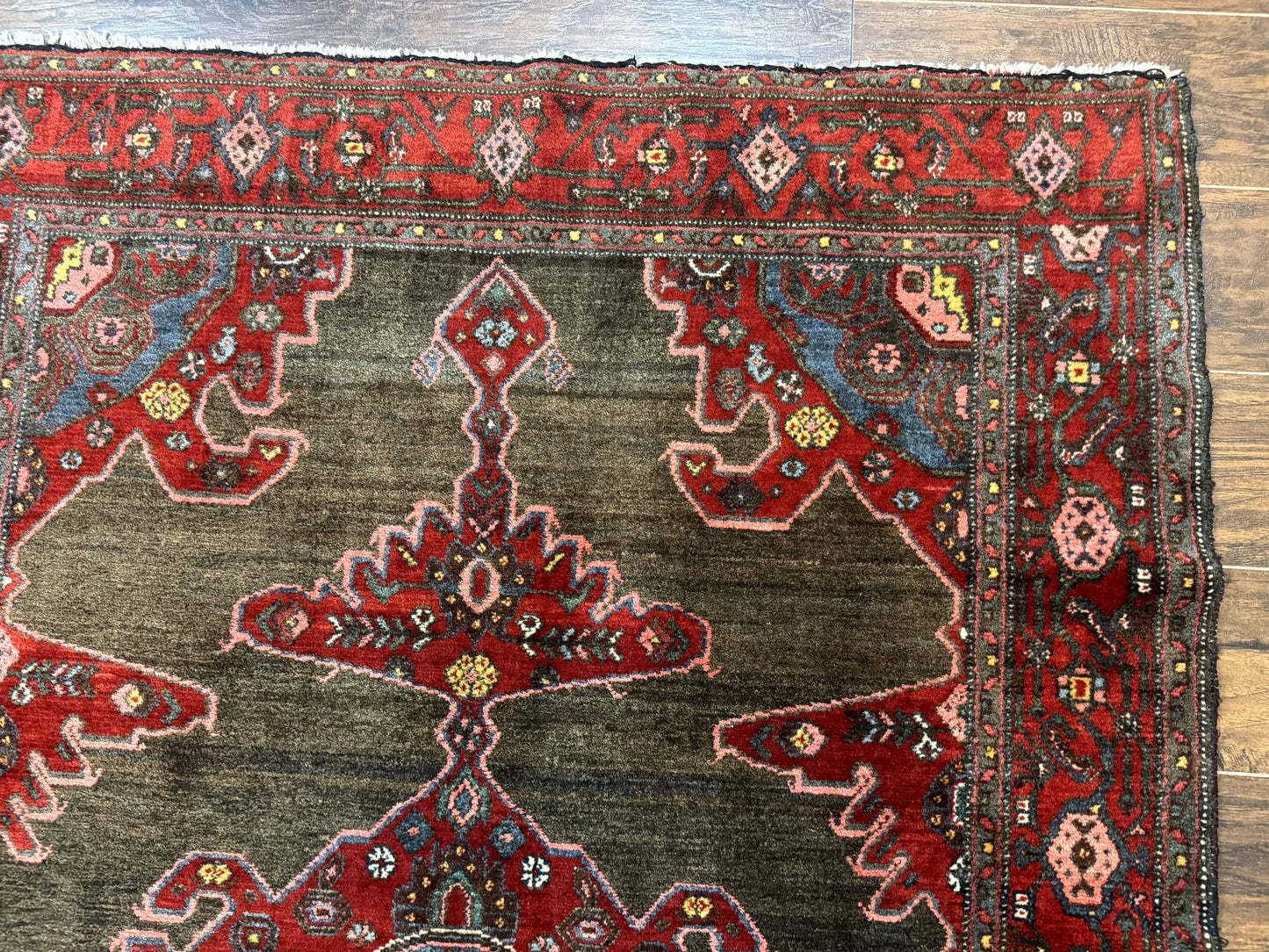 Antique Persian Tribal Rug 5x7, Geometric Wool Carpet, Kurdish Senneh Rug - Nuvé