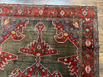Antique Persian Tribal Rug 5x7, Geometric Wool Carpet, Kurdish Senneh Rug - Nuvé