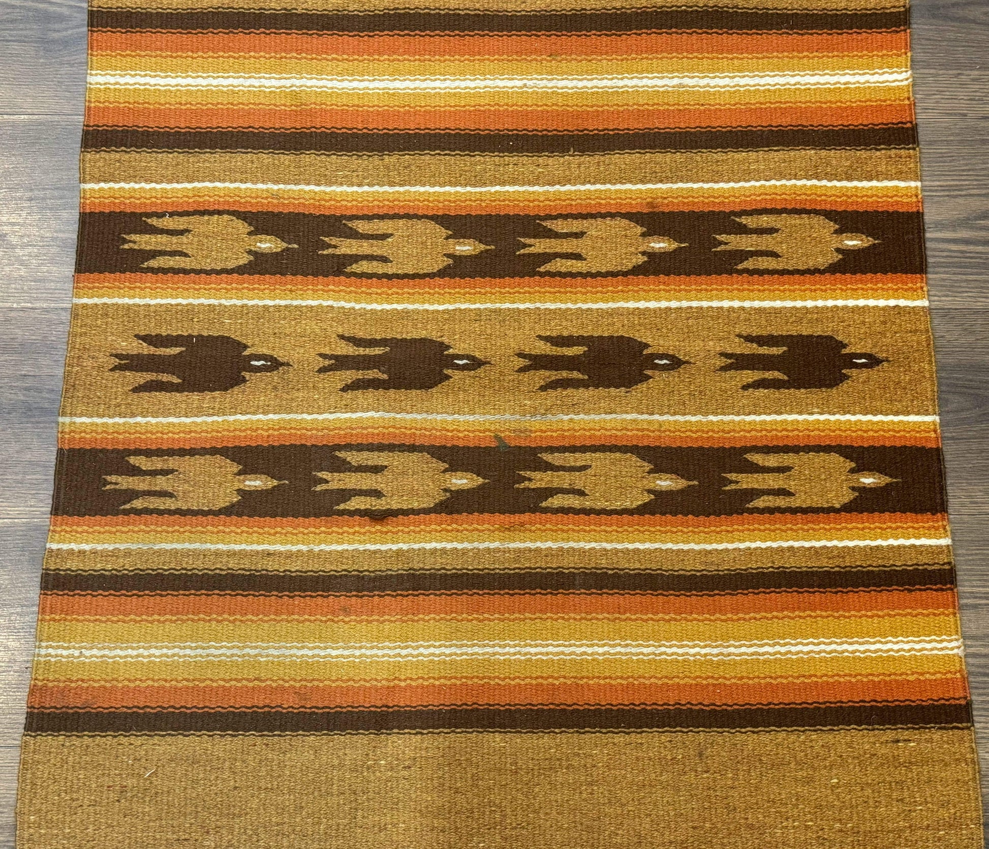 South American Rug Blanket 2.7 x 5.6, Wool, Handmade, Navajo Design, Orange Brown - Nuvé