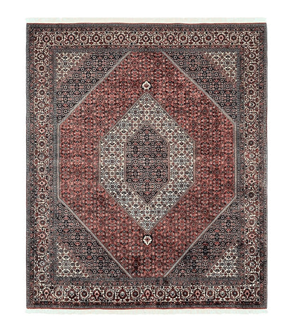 Wonderful Persian Bidjar Rug 7x8 ft, Almost Square Oriental Carpet, Herati Mahi, Highly Detailed, Ivory Red Navy Blue, Very Fine Handmade Bijar Rug
