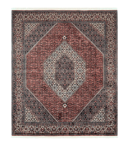 Wonderful Persian Bidjar Rug 7x8 ft, Almost Square Oriental Carpet, Herati Mahi, Highly Detailed, Ivory Red Navy Blue, Very Fine Handmade Bijar Rug