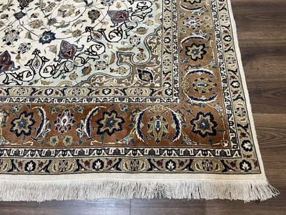 Wonderful Persian Tabriz Rug 7x10, Floral Medallion, Very Fine Oriental Carpet, Ivory - Nuvé