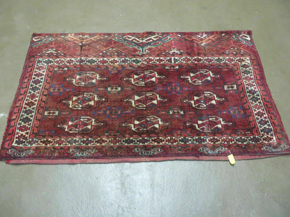 2.5' X 4' Antique Handmade Bokhara Turkoman Yamud Wool Rug Kilim Backing NICE - Nuvé