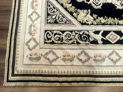 Aubusson Rug 6x8, European Design, Lion Pictorials, Black - Nuvé