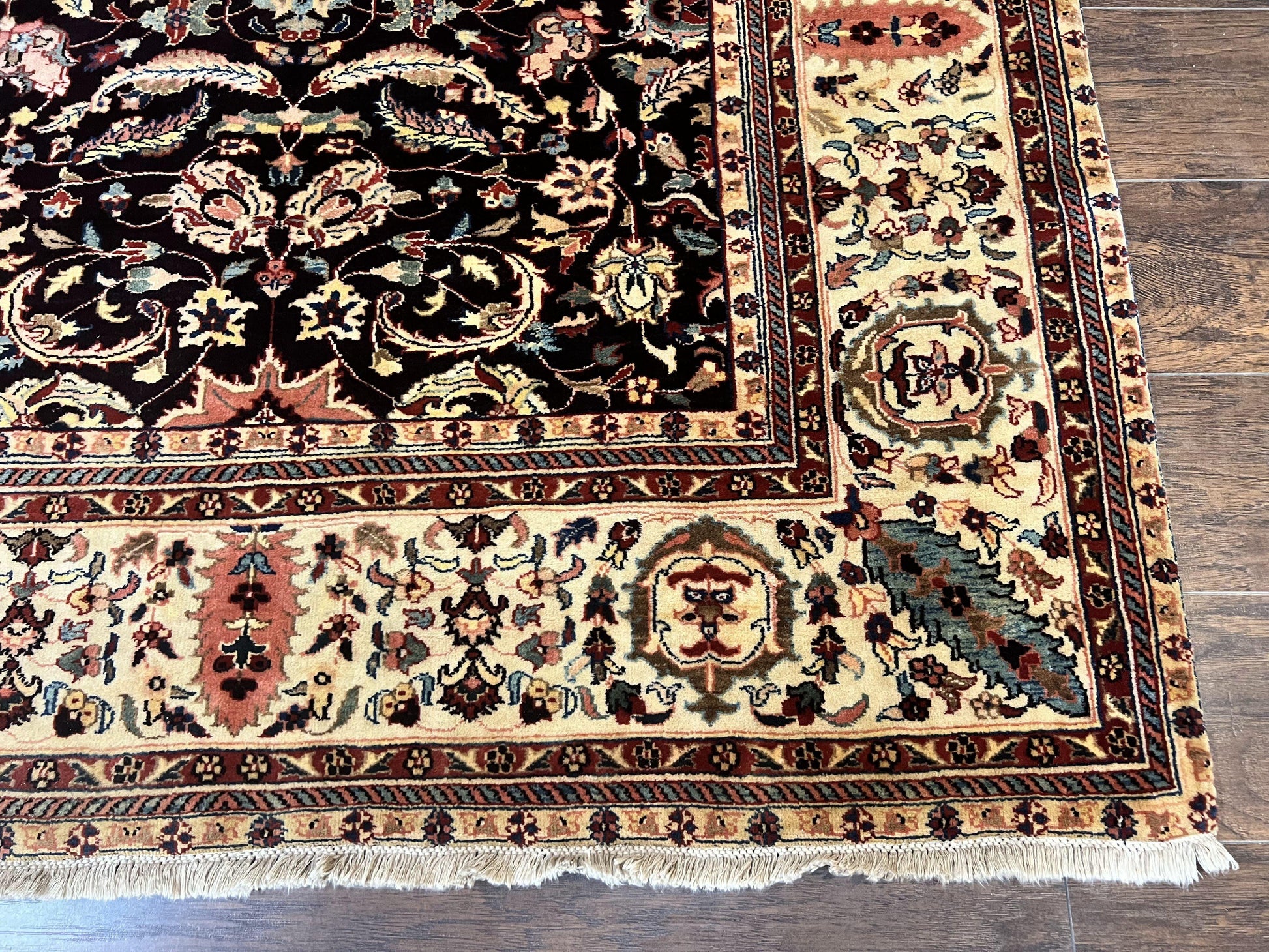 Indo Persian Rug 5x15, Wide Runner Rug 5 x 15 ft, Wool Hand Knotted Vintage Carpet, Black & Cream, Floral Allover Long Oriental Rug - Nuvé