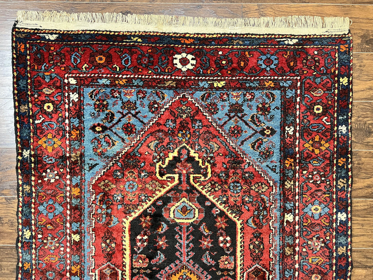 Antique Persian Tribal Rug 4x7, Wool Handmade 1920s Carpet, Red Blue, Persian Hamadan Rug - Nuvé