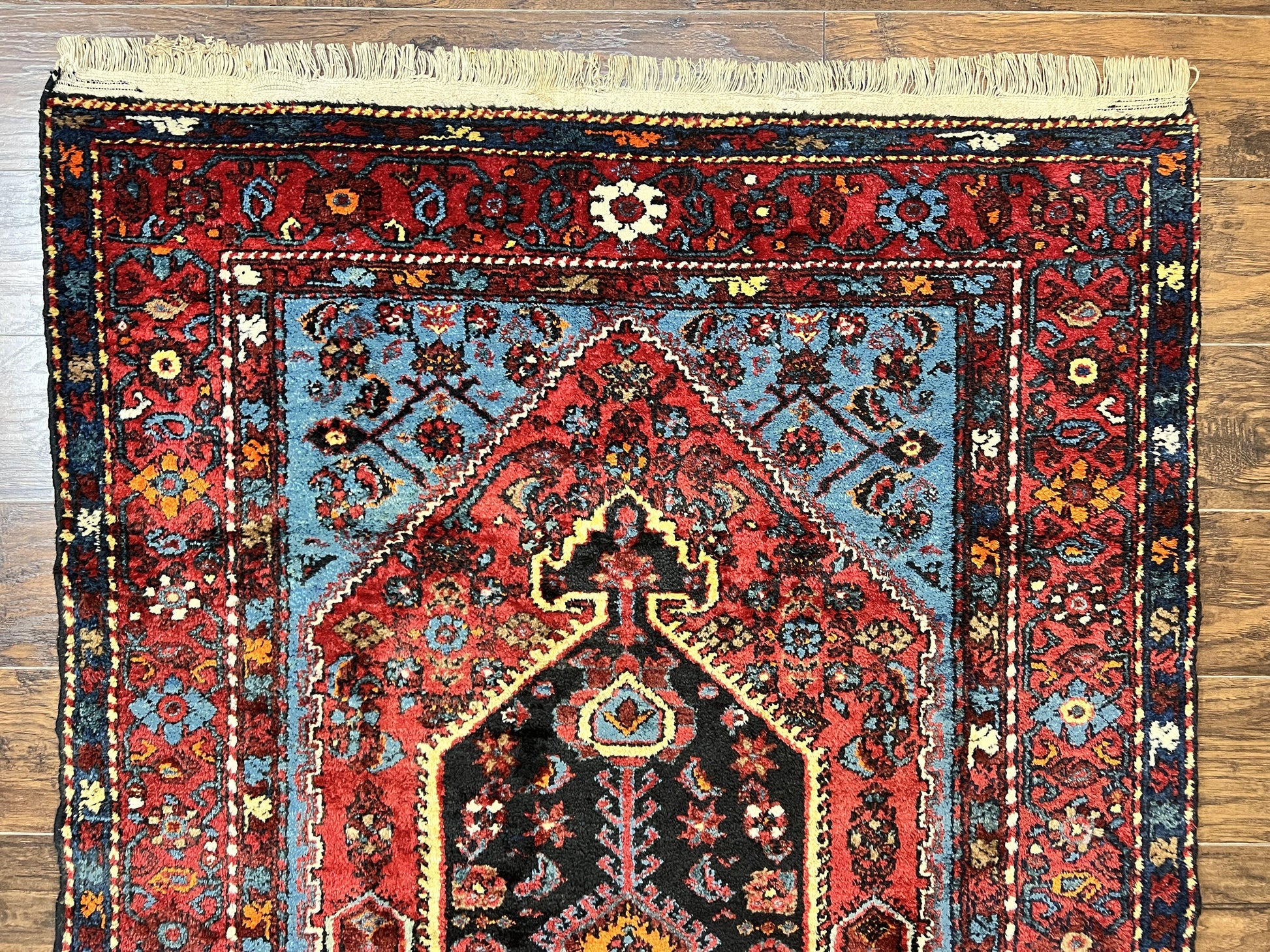 Antique Persian Tribal Rug 4x7, Wool Handmade 1920s Carpet, Red Blue, Persian Hamadan Rug - Nuvé