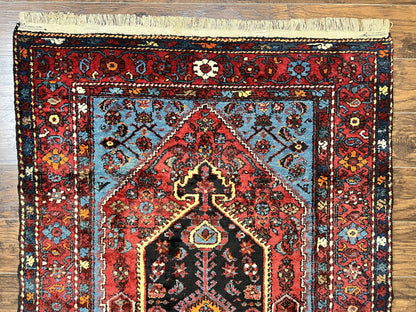 Antique Persian Tribal Rug 4x7, Wool Handmade 1920s Carpet, Red Blue, Persian Hamadan Rug - Nuvé
