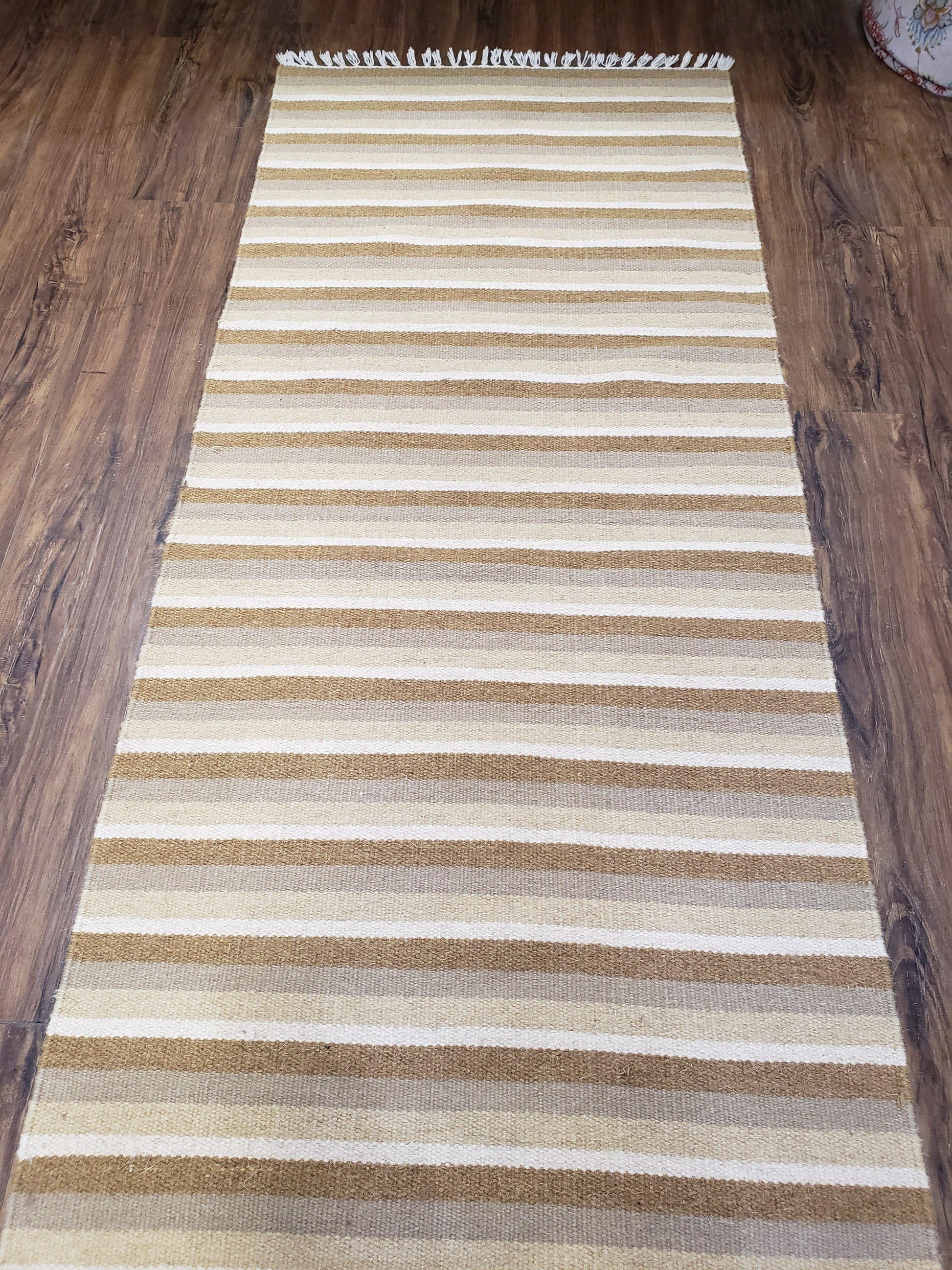 Striped Runner Rug, Flatweave Runner Rug, Hallway Runner, 15 ft Carpet Runner for Hall, Earth Tone Colors, Handmade Hand Woven Farmhouse Rug - Nuvé