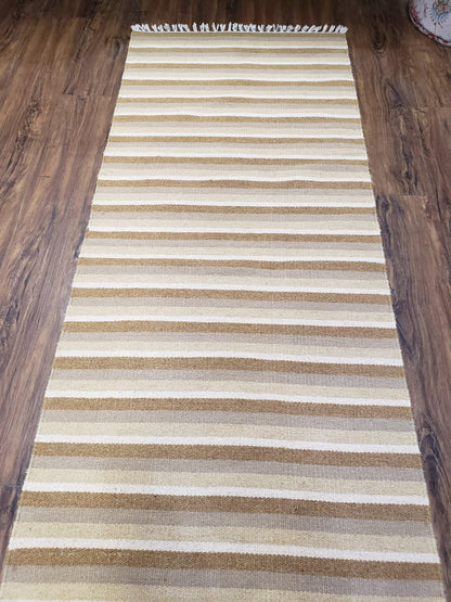 Striped Runner Rug, Flatweave Runner Rug, Hallway Runner, 15 ft Carpet Runner for Hall, Earth Tone Colors, Handmade Hand Woven Farmhouse Rug - Nuvé