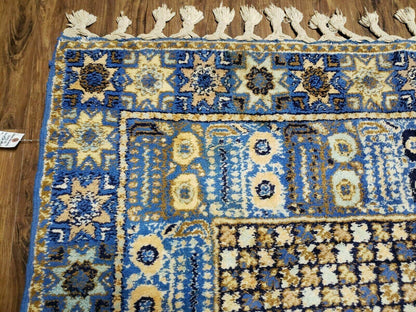 7' X 10' 5" Handmade Moroccan Urban Rabat Wool Carpet Blue Area Rug