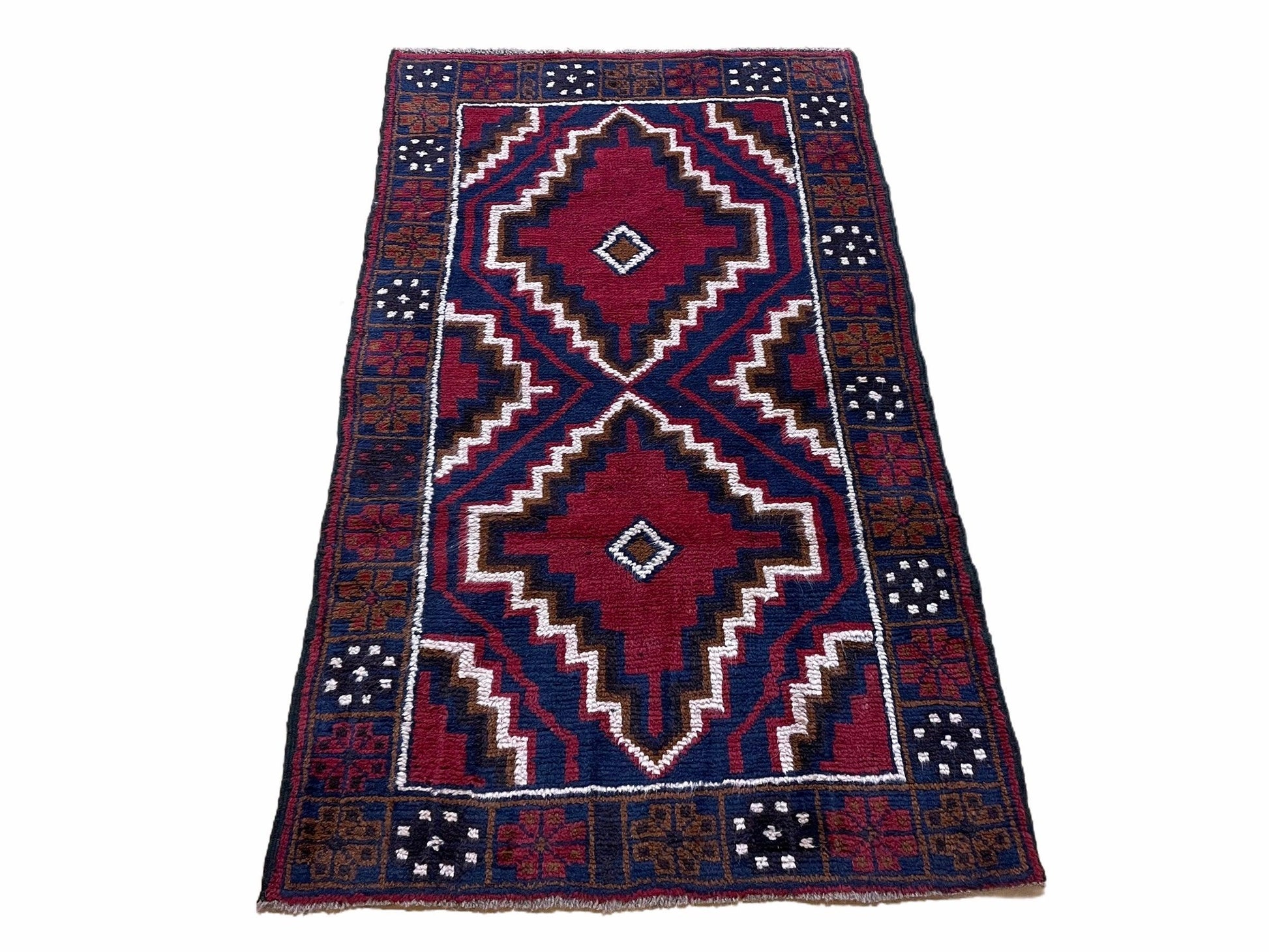 3 X 5 Vintage Handmade Tribal Wool Rug Balouchi Rug Afghan Rug Red Beige Nice - Nuvé