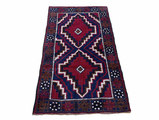 3 X 5 Vintage Handmade Tribal Wool Rug Balouchi Rug Afghan Rug Red Beige Nice - Nuvé