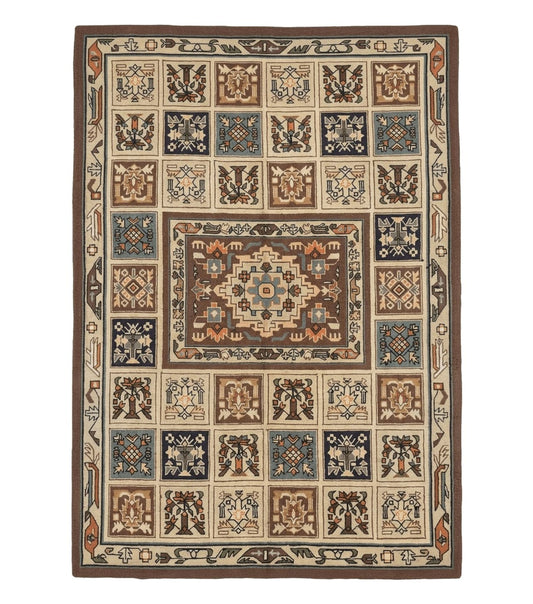 Hooked Rug 8x11, Vintage, American Vintage Hand Hooked Area Rug, Multicolor Panel, Rare
