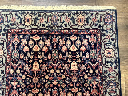 Indo Persian Runner Rug 2.8 x 12, Navy Blue, Floral, Fine 270 KPSI - Nuvé