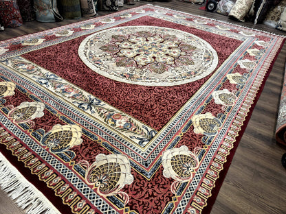 Wonderful Aubusson Rug 10x14, Red Maroon, Elegant, Fine 200 KPSI - Nuvé