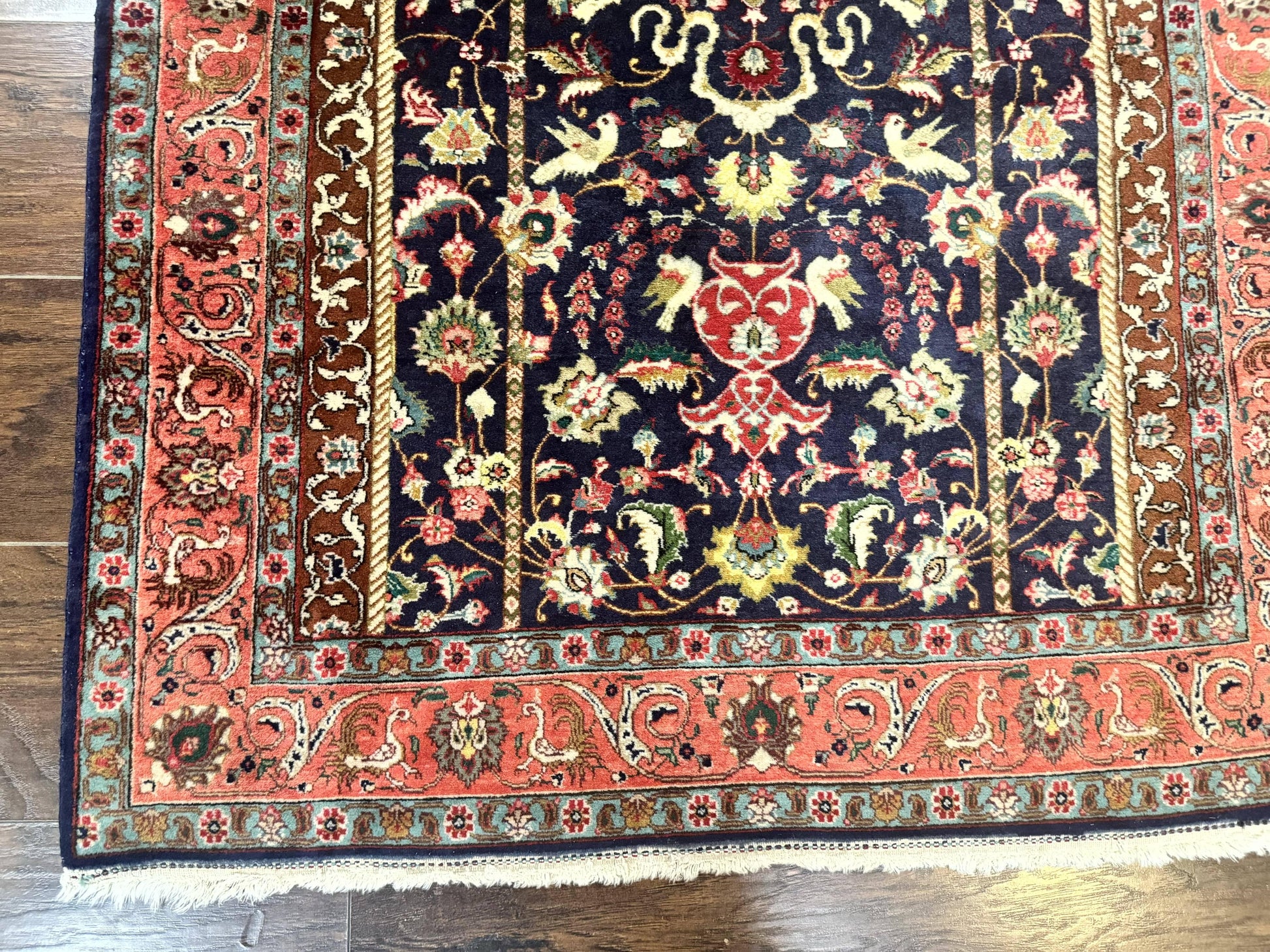 Persian Tabriz Rug 3x4, Navy Blue, Birds, Floral, Prayer Rug, Handmade Wool Rug, Finely Hand Knotted 325 KPSI - Nuvé