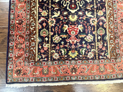 Persian Tabriz Rug 3x4, Navy Blue, Birds, Floral, Prayer Rug, Handmade Wool Rug, Finely Hand Knotted 325 KPSI - Nuvé