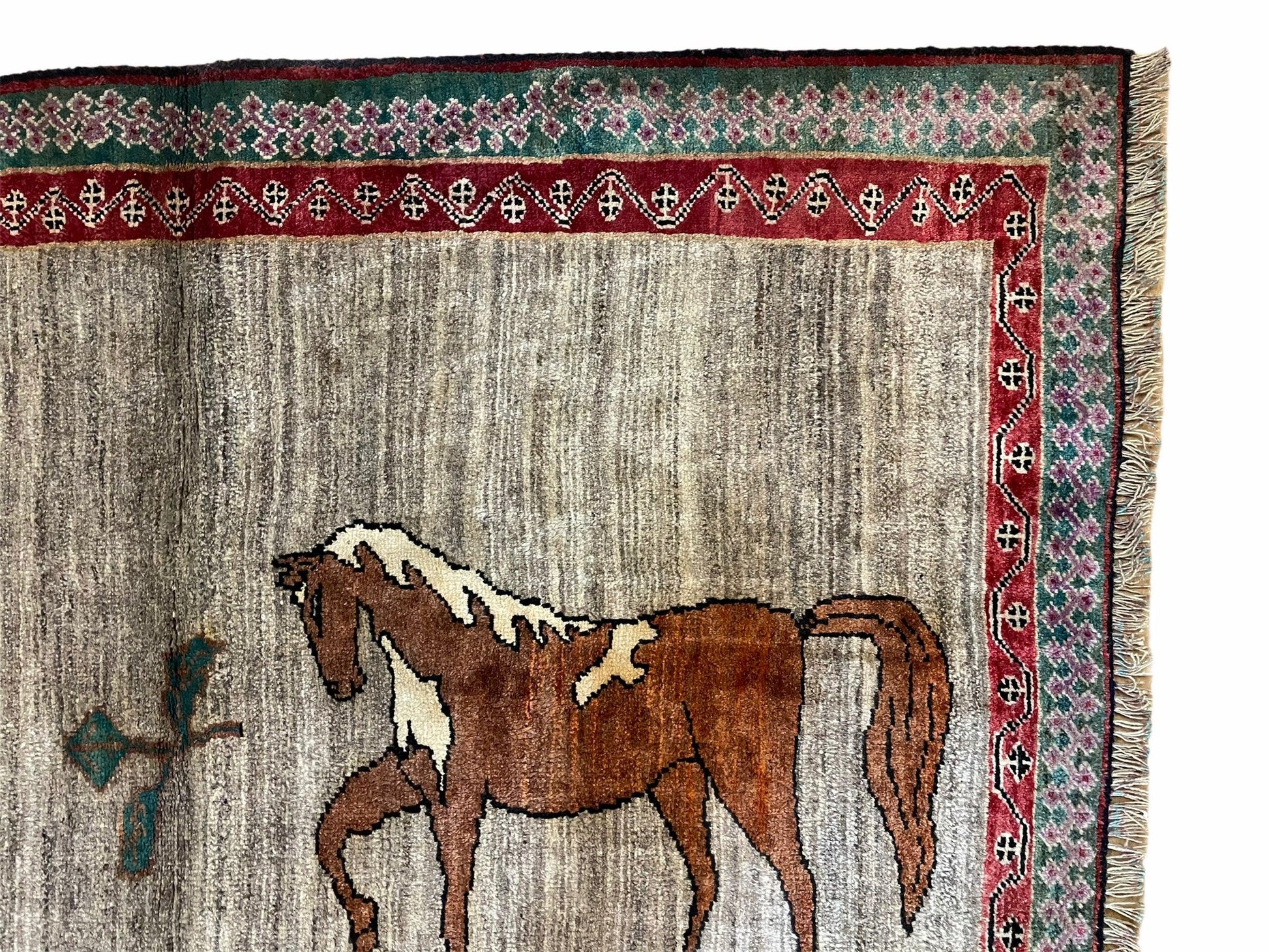 4 X 6 Handmade Rug Zagros New Vintage Quality Wool Rug Horses Silver Brown Nice - Nuvé