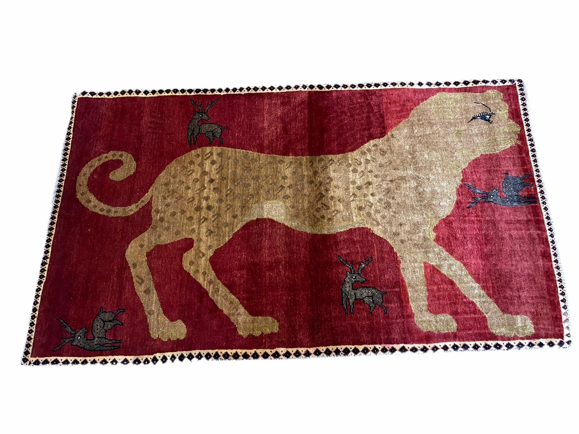 3.5 X 6 Handmade New Vintage Quality Wool Rug Leopard Red Tribal Hand-Knotted - Nuvé
