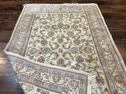 Indo Persian Rug 4x6, Vintage Handmade Wool Carpet, Floral Allover Pattern, Beige, Pair A - Nuvé