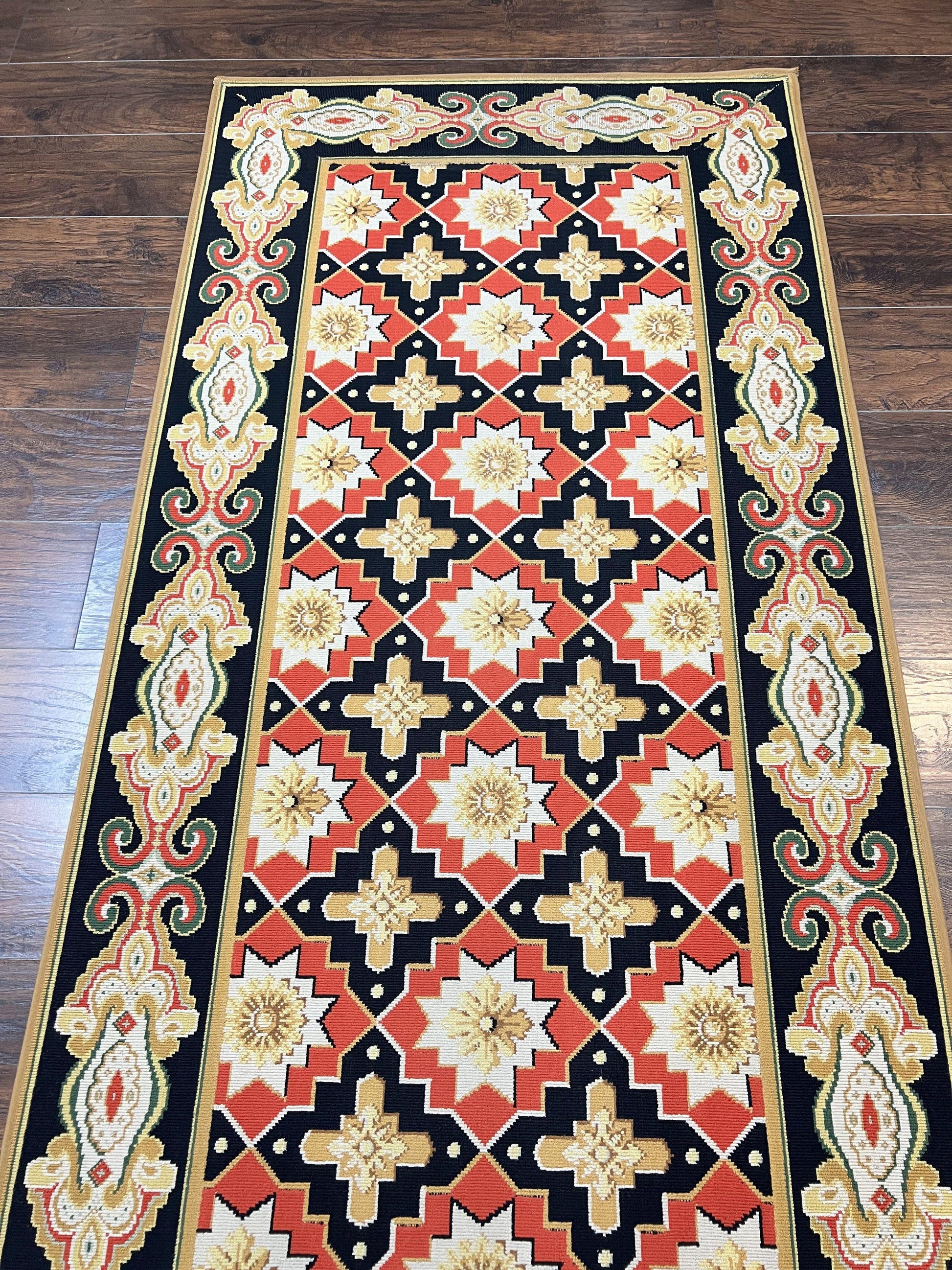 Vintage Runner Rug 3.5 x 14, Long Runner Rug, Stark Custom Made Carpet, European Design, Red Black Ivory Tan, Long Rug for Hallway - Nuvé