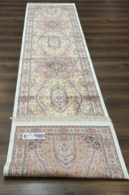 Turkish Silk Runner Rug 2.6 x 12, Hereke Mamluk Runner, Bamboo Silk, New - Nuvé