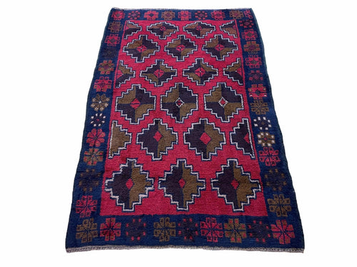 3' X 4' 7" Vintage Handmade Tribal Wool Rug Balouchi Rug Afghan Rug Red Brown - Nuvé