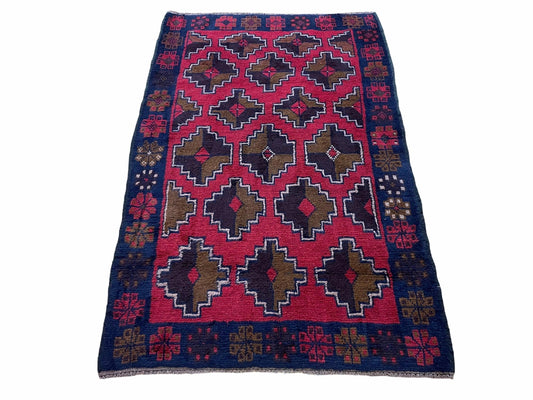 3' X 4' 7" Vintage Handmade Tribal Wool Rug Balouchi Rug Afghan Rug Red Brown - Nuvé
