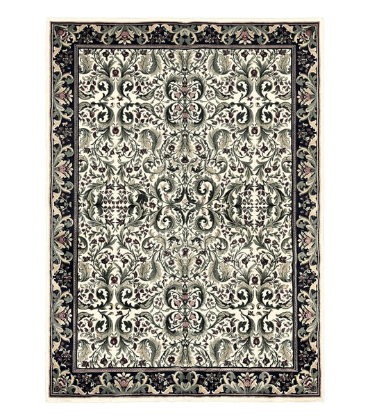 Oriental Rug 8x11, Floral Pattern, Ivory and Black