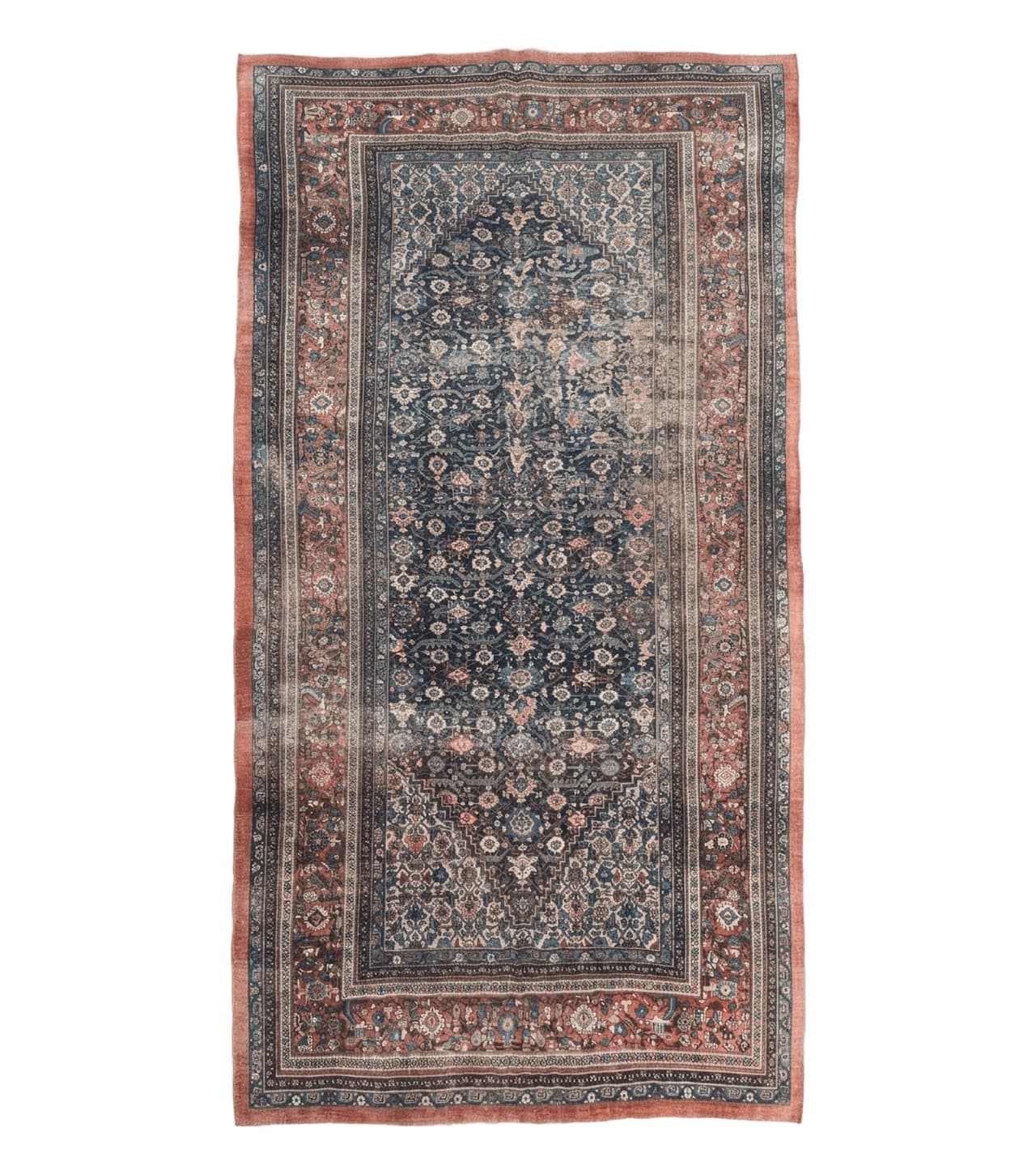 Antique Persian Bidjar Rug 8x15 – Navy Blue, Herati Pattern, Early 20th Century