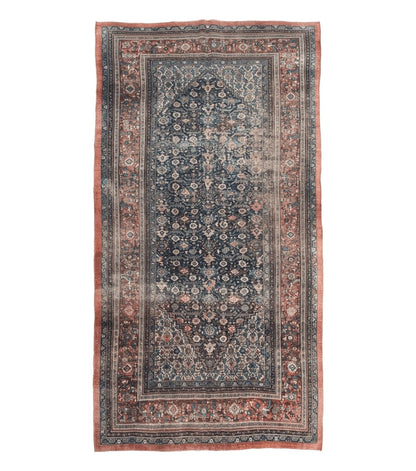 Antique Persian Bidjar Rug 8x15 – Navy Blue, Herati Pattern, Early 20th Century