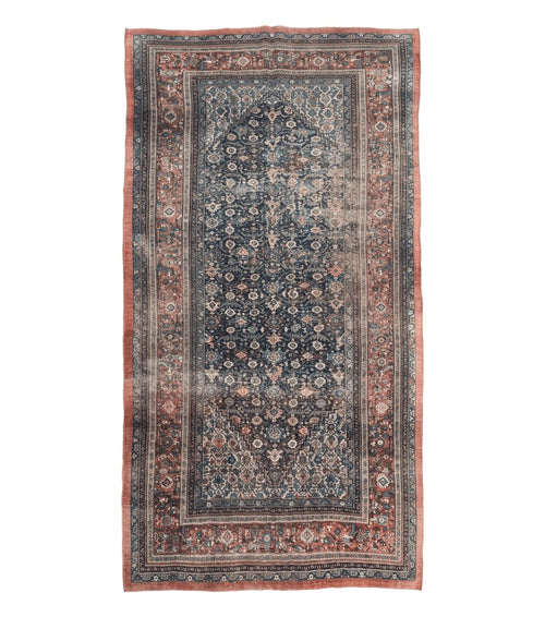 Antique Persian Bidjar Rug 8x15 – Navy Blue, Herati Pattern, Early 20th Century