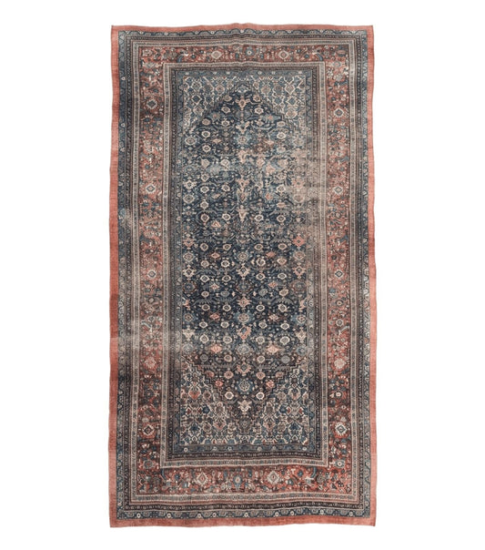 Antique Persian Bidjar Rug 8x15 – Navy Blue, Herati Pattern, Early 20th Century