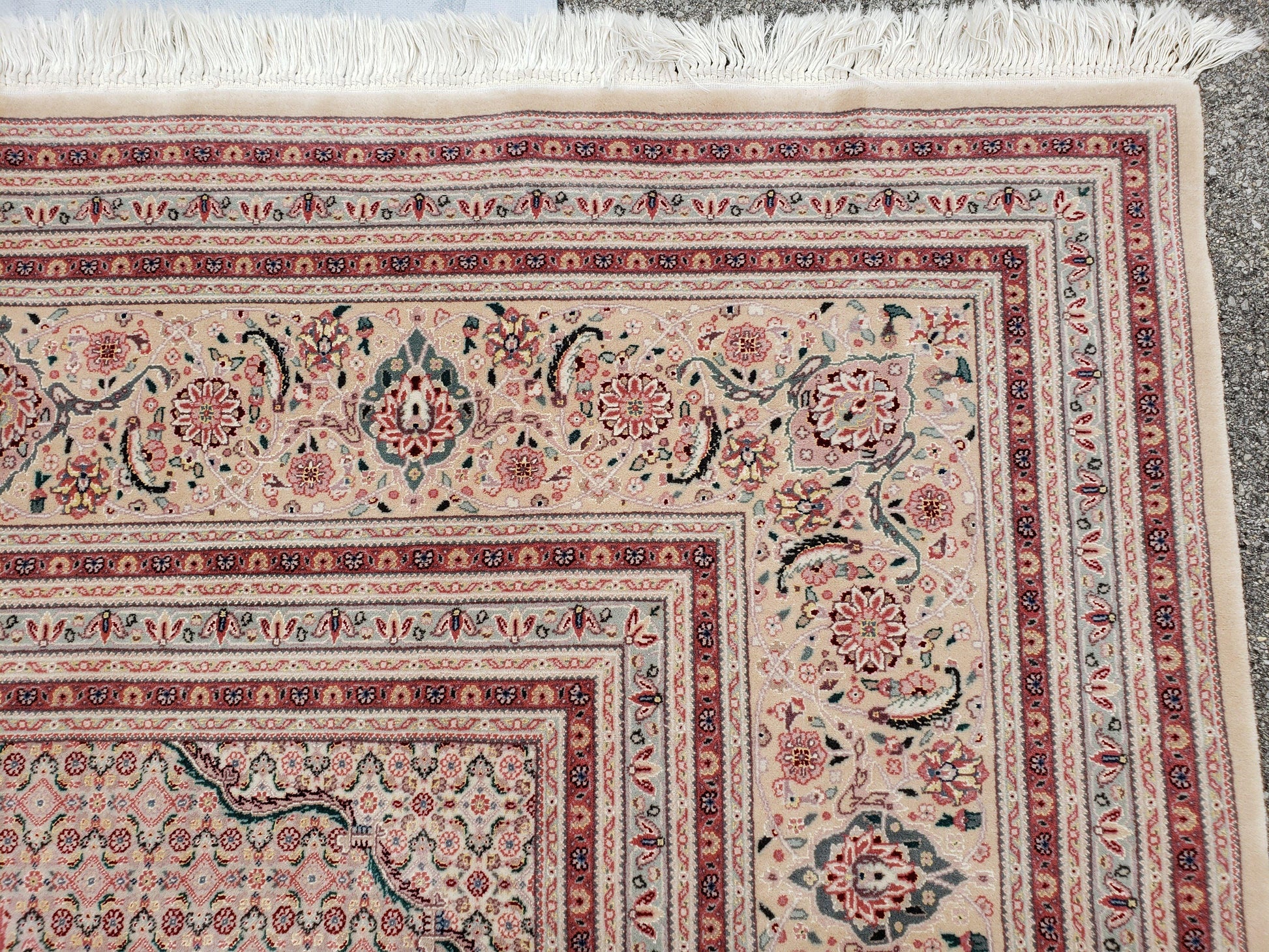 Stunning Oversized Sino Persian Oriental Rug 12x15, Hand Knotted Wool & Silk Palace Sized Carpet, Mahi Pattern, Very Fine, Peach Beige, Wow - Nuvé