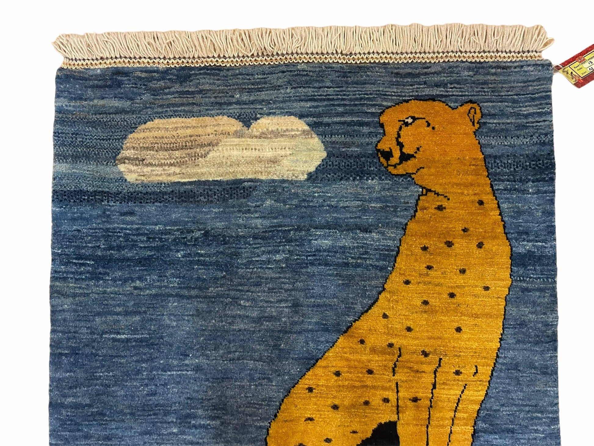 3 x 5 Handmade New Vintage Wool Blue Rug Leopard Lion Jaguar Deer Organic Dyes - Nuvé