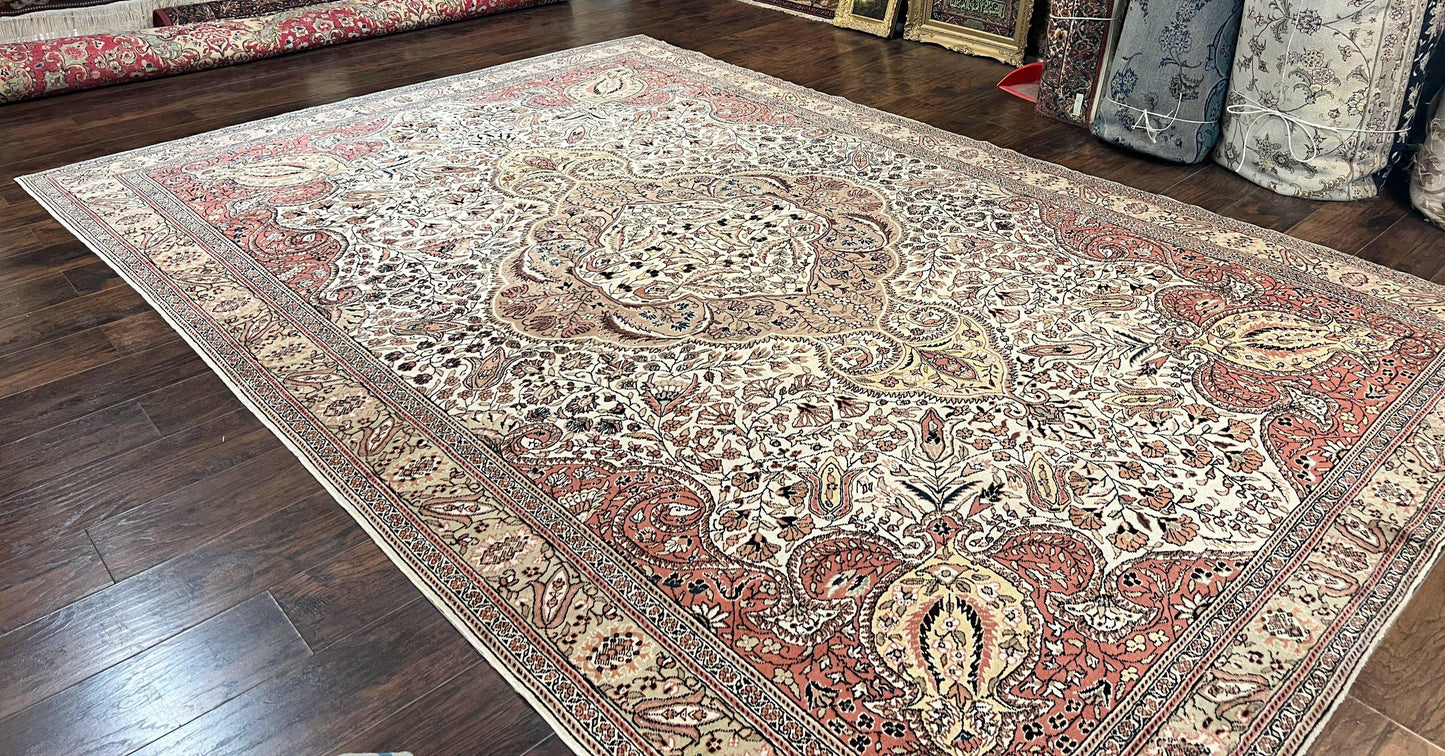 Turkish Sivas Rug 9x12, Handmade Vintage Wool Carpet, Cream Ivory - Nuvé