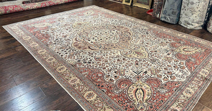 Turkish Sivas Rug 9x12, Handmade Vintage Wool Carpet, Cream Ivory - Nuvé