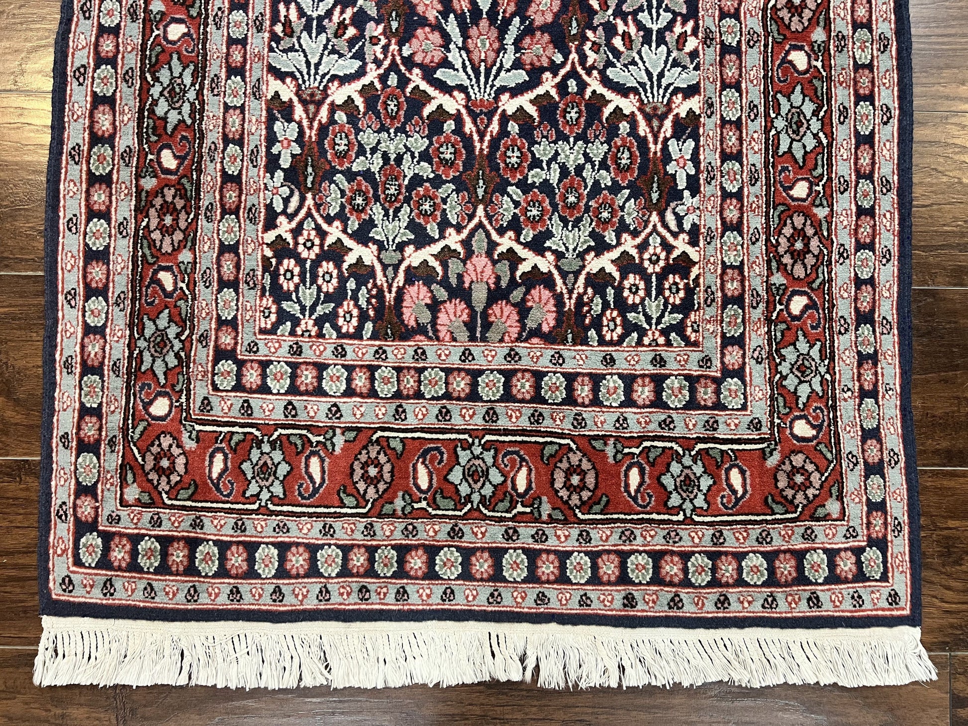 Pak Persian Rug 3x4, Wool Hand Knotted Vintage Traditional Carpet, Navy Blue & Red, Very Fine Small Handmade Floral Rug - Nuvé