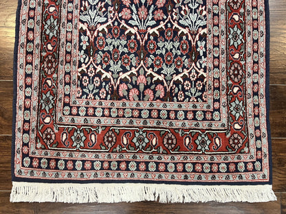 Pak Persian Rug 3x4, Wool Hand Knotted Vintage Traditional Carpet, Navy Blue & Red, Very Fine Small Handmade Floral Rug - Nuvé
